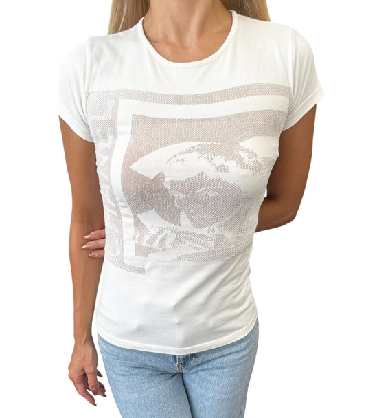 CHANEL Sport Vintage 06P Logo Mademoiselle T-shirt Top #38 Cream White Cotton