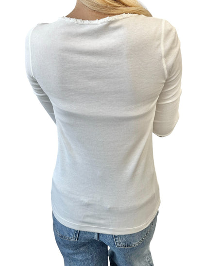 LOUIS VUITTON Vintage Beads Logo Knit Long Sleeve Top T-shirt #XS White 901954