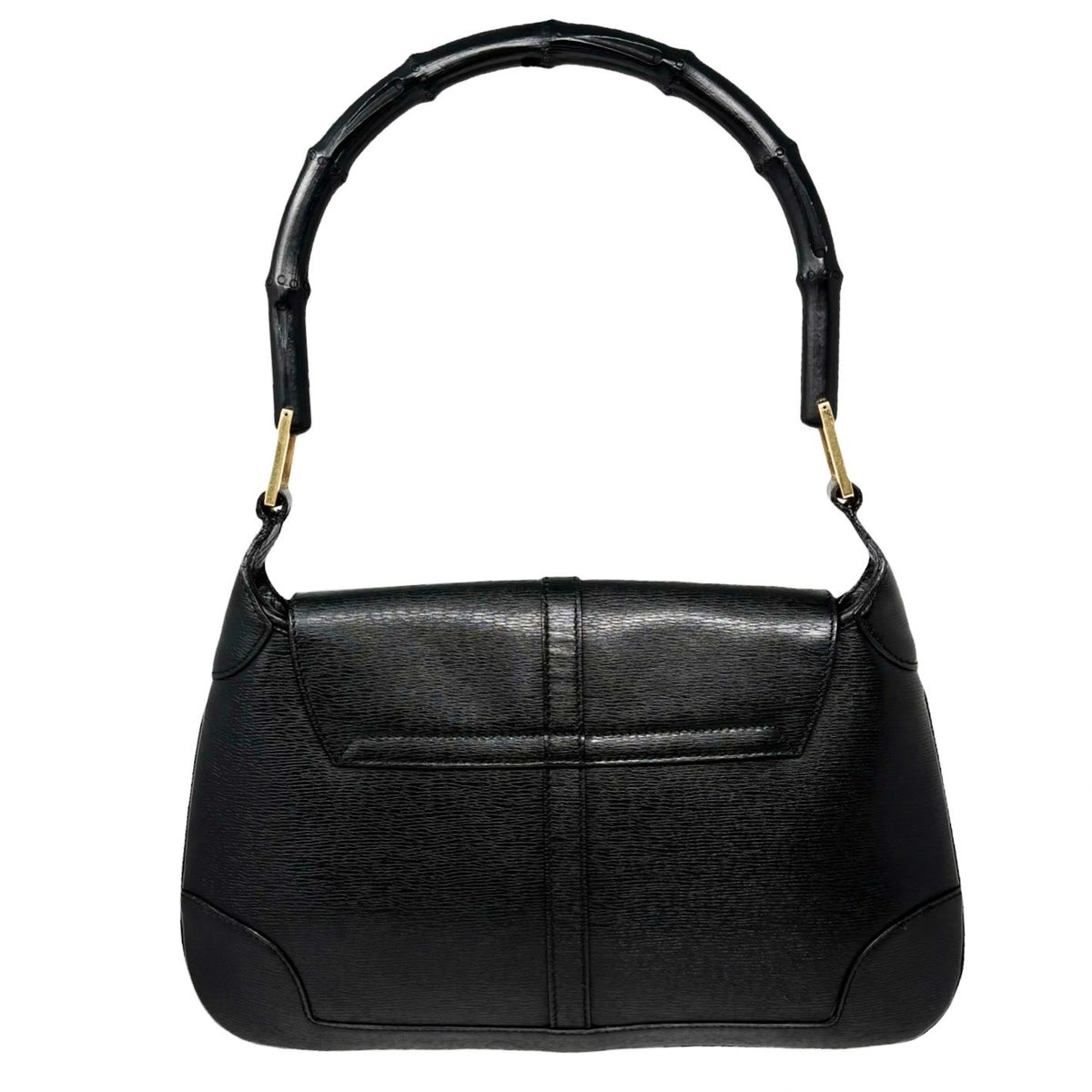 GUCCI Vintage Bamboo Jackie Shoulder Top Handle Bag Black Gold Leather 902332