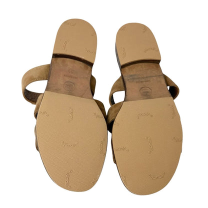 CHANEL Vintage CC Logo Flat Slide Sandals #36 Brown Gold Leather Suede 901945