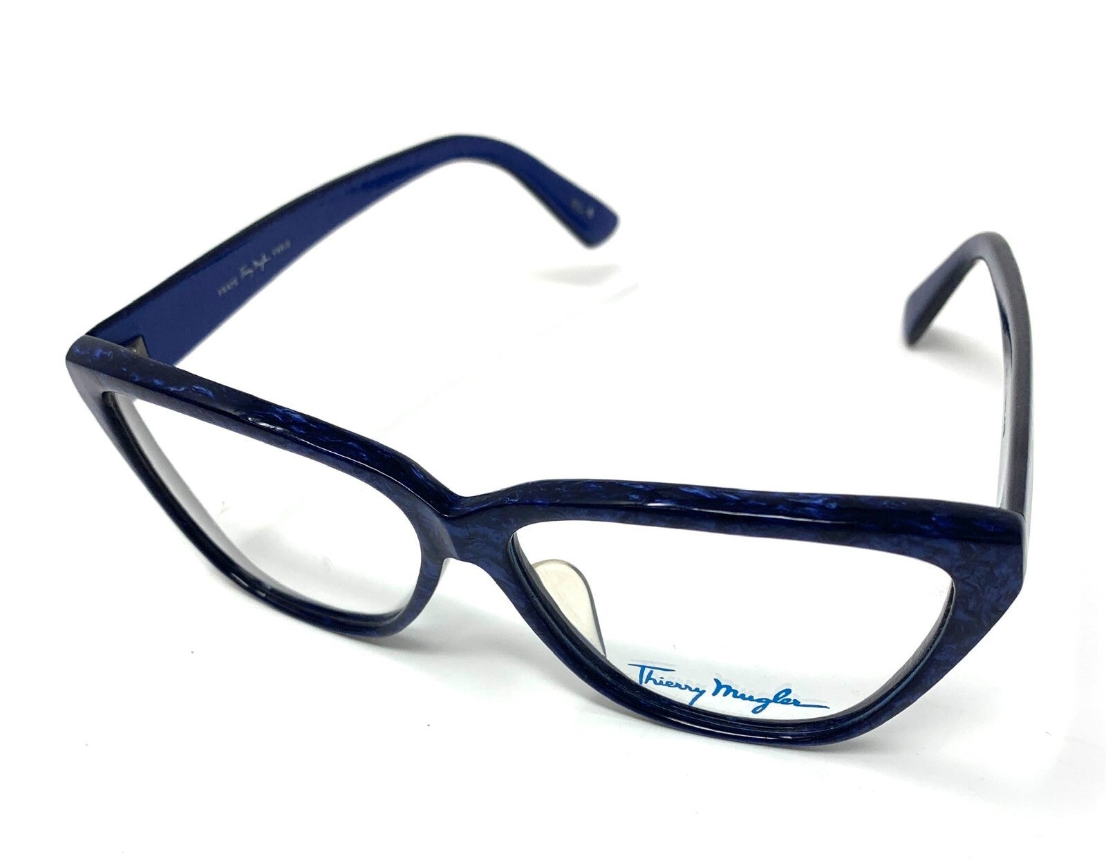 THIERRY MUGLER Vintage Logo Sunglass Shades Accessory Marble Pattern Blue RankAB