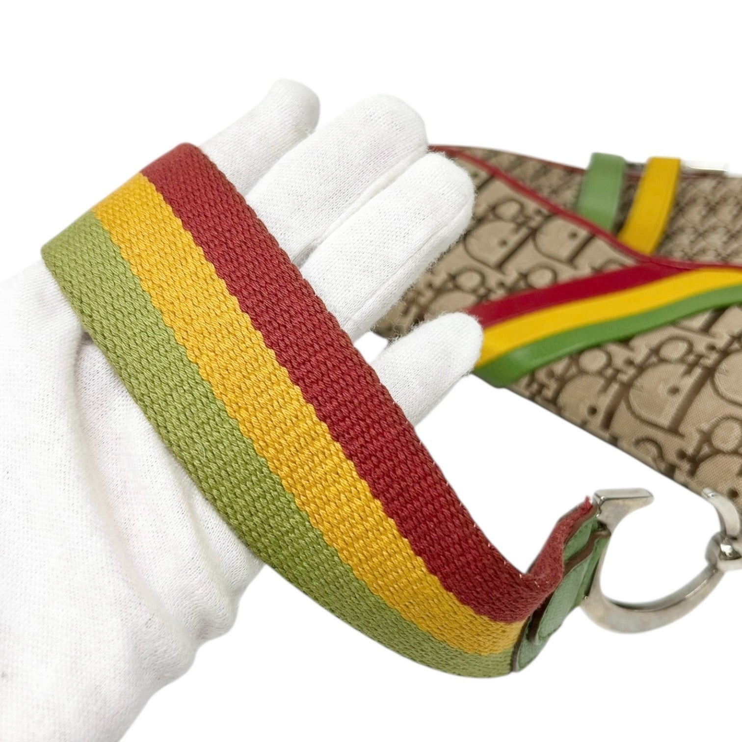 Christian Dior Vintage 2004 Trotter Monogram Logo Saddle Bag Rasta Brown PVC