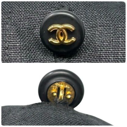 CHANEL Vintage 97P CC Logo Button Linen Shirt Dress One-piece #36 Black 902560
