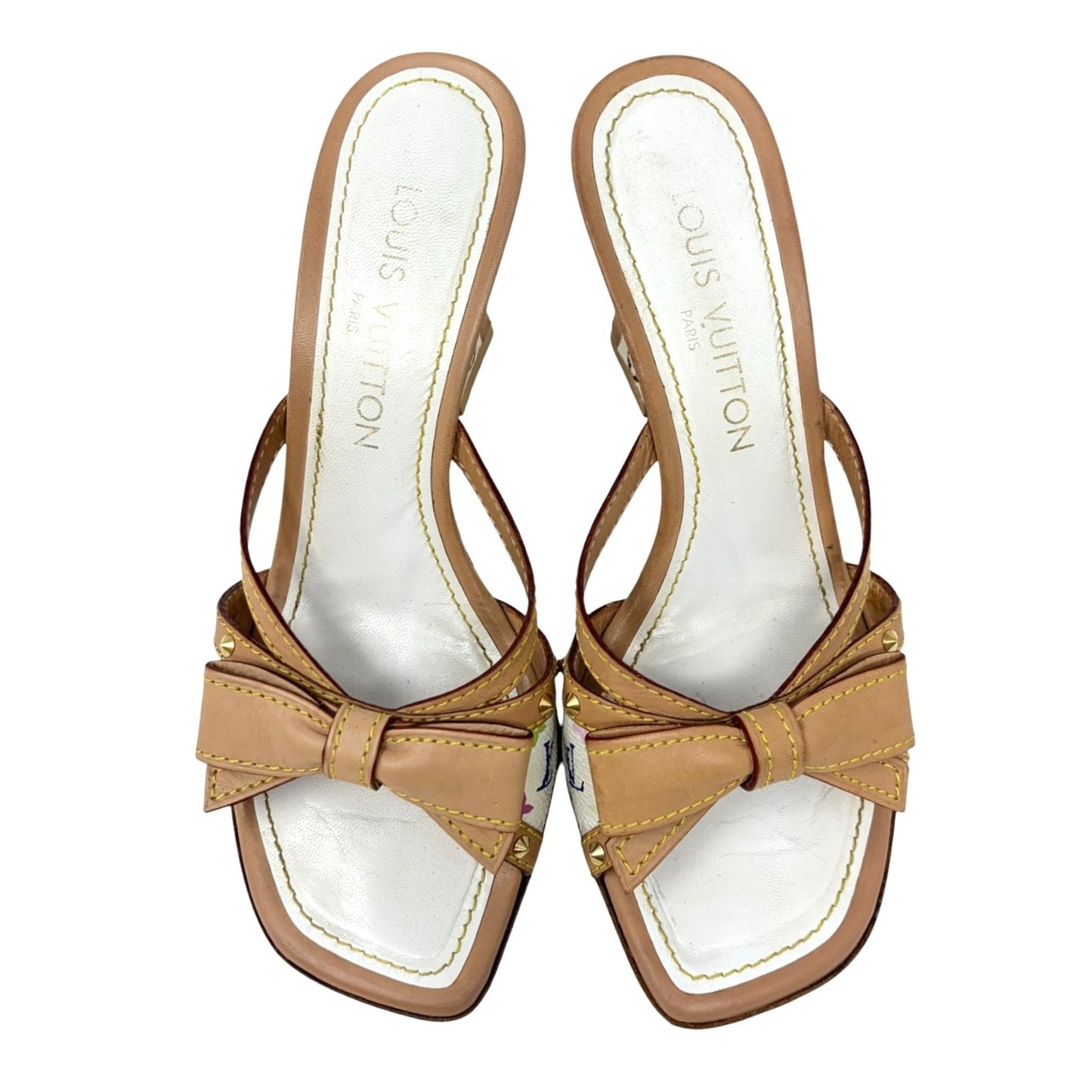 LOUIS VUITTON Vintage Monogram Multicolor Ribbon Sandals #36.5 White 106916