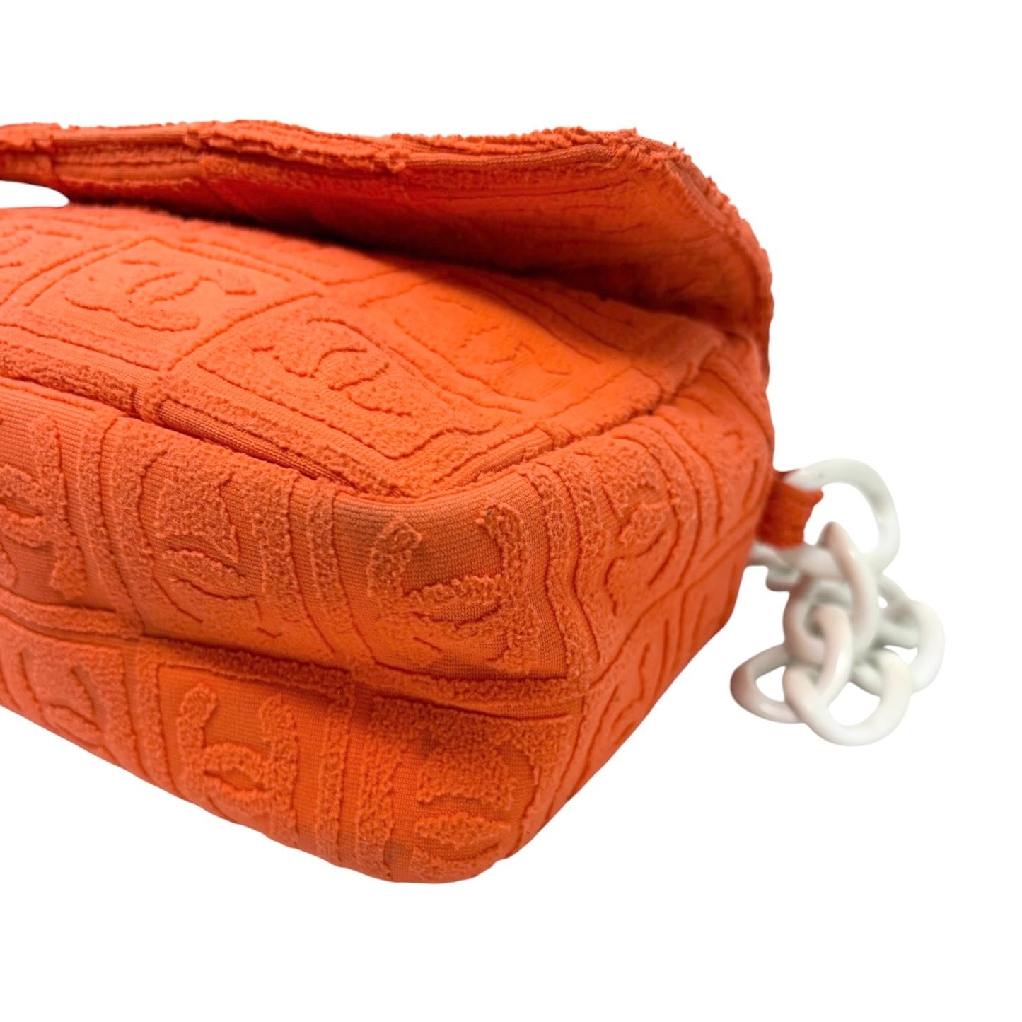 CHANEL Vintage 02S CC Logo Chain Shoulder Bag Terry Cloth Orange White 901896