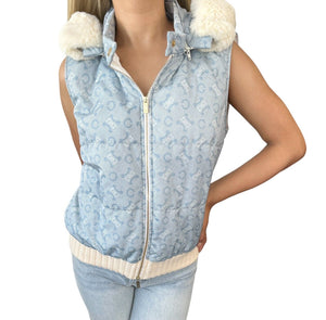 CELINE Vintage Macadam Monogram Logo Puffer Vest Jacket #40 Light Blue Rank AB+