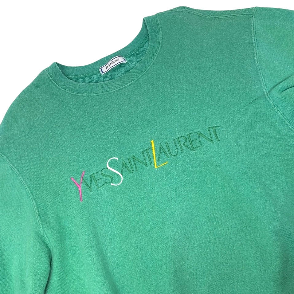 Yves Saint Laurent Vintage Logo Long Sleeve Sweatshirt Top #M  Green 902898