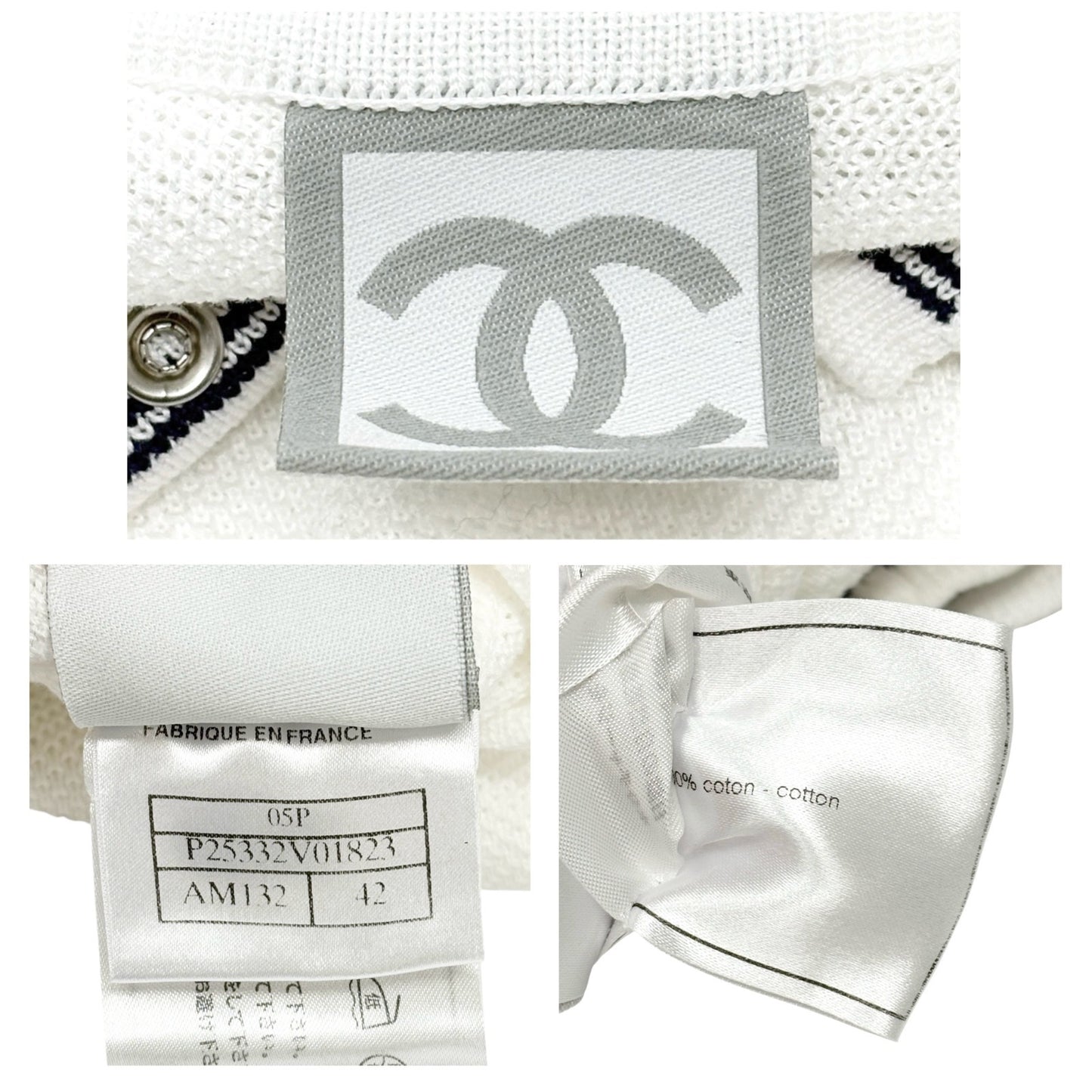 CHANEL Sport Vintage 05P CC Tennis Racket Polo T-shirt Top #42 White Cotton