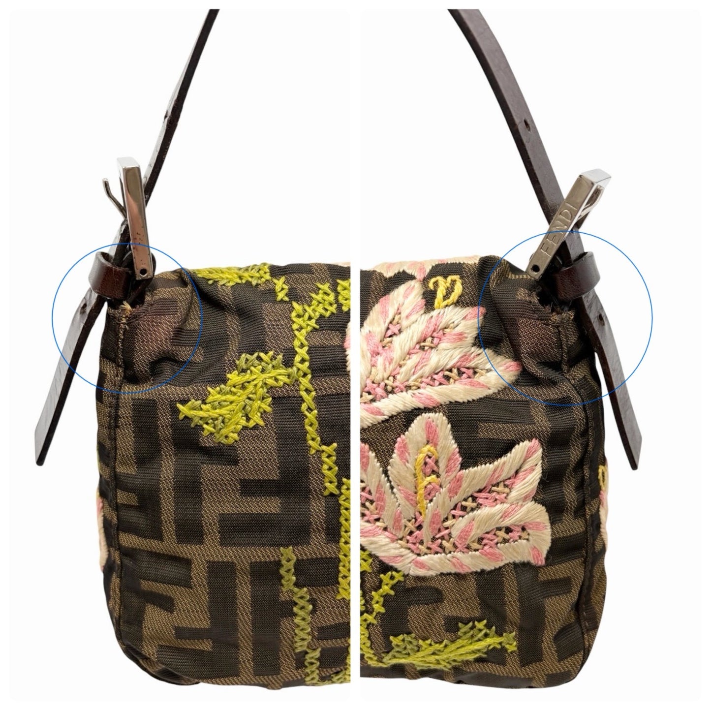 FENDI Vintage FF Zucca Mamma Baguette Flower Shoulder Bag Canvas Brown 901848