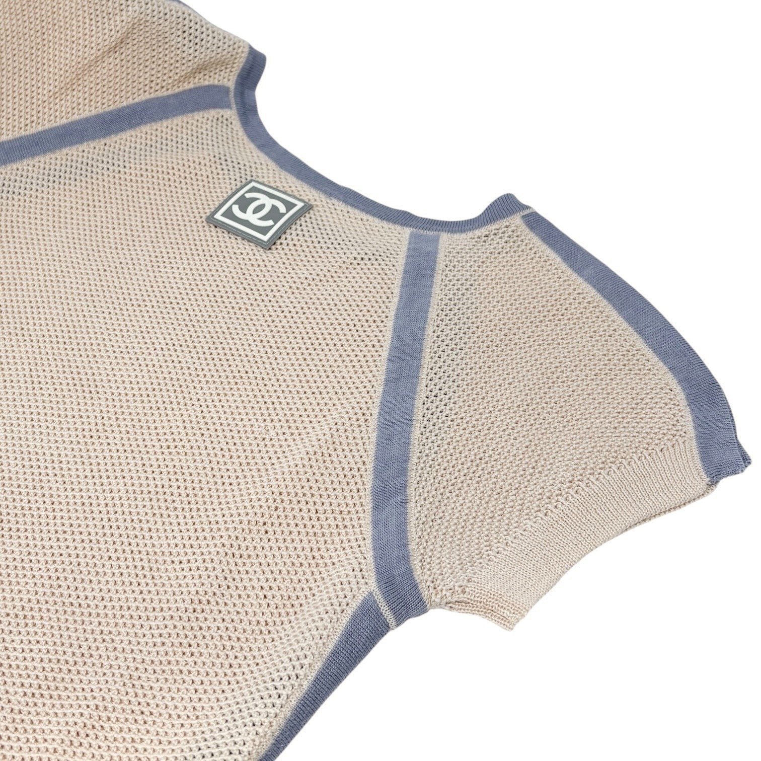 CHANEL Vintage 03P CC Logo See-through Mesh T-shirt #38 Pink Blue Cotton