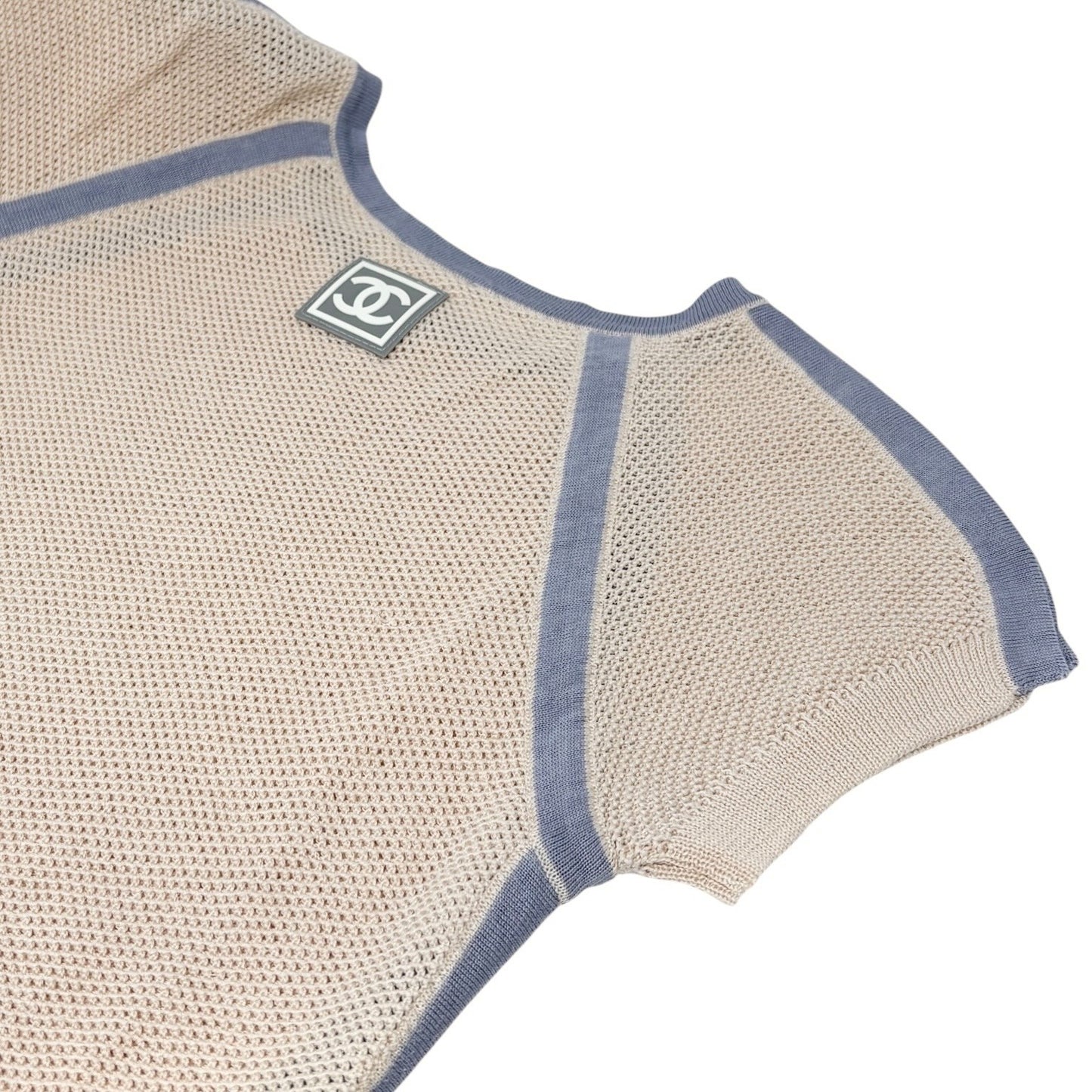 CHANEL Vintage 03P CC Logo See-through Mesh T-shirt #38 Pink Blue Cotton