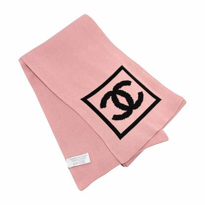 CHANEL Sport Vintage CC Logo Knit Scarf Stole Pink Black Cotton 902918
