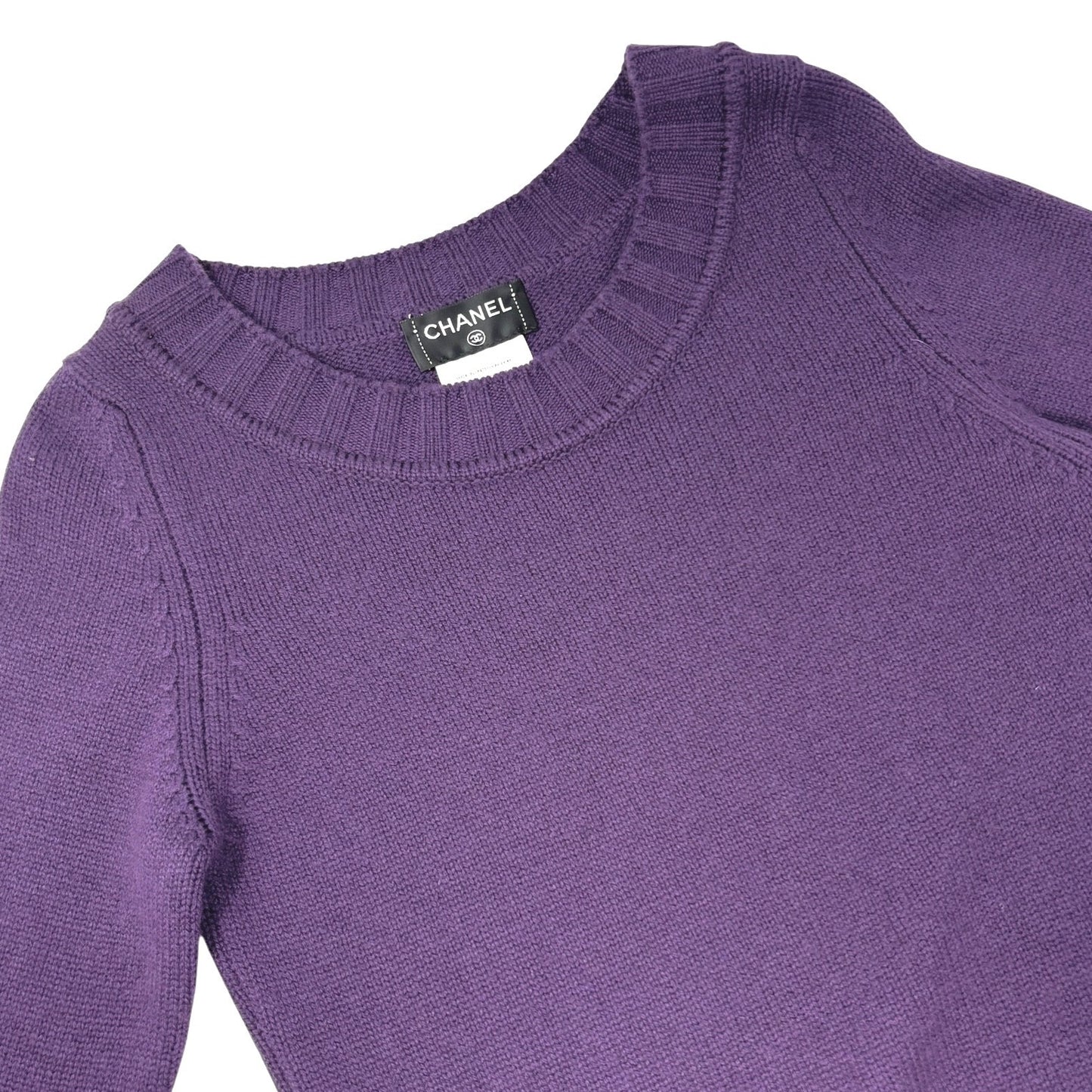 CHANEL Vintage P44576 CC Logo Sweater Top #34 Pullover Purple Cashmere