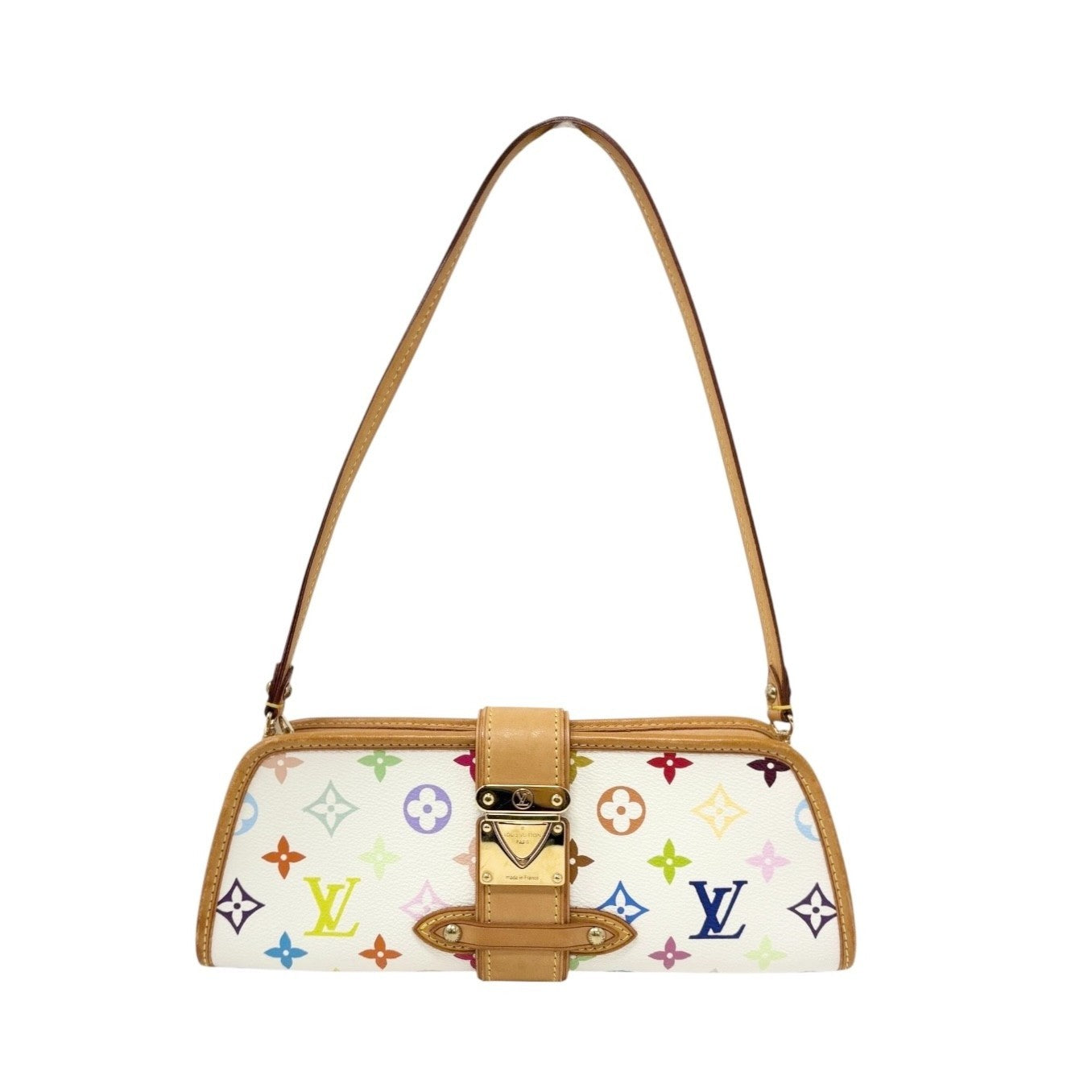 LOUIS VUITTON Vintage Monogram Multicolor Shirley Shoulder Bag White Leather