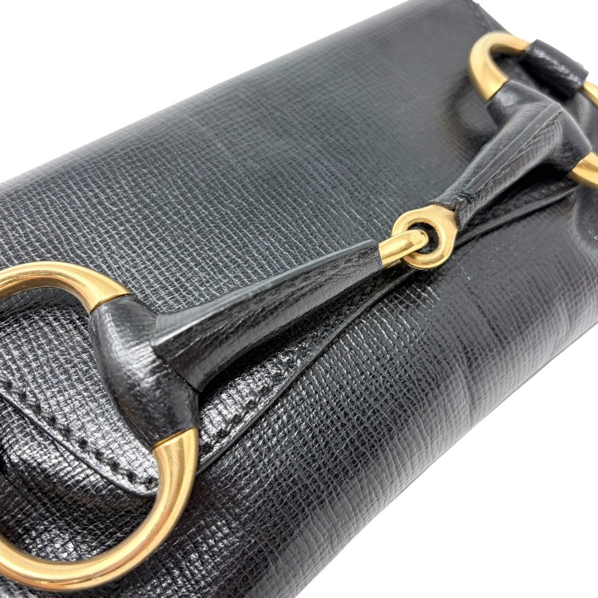 GUCCI Vintage Horsebit Chain Mini Shoulder Bag Leather Black Gold 902408