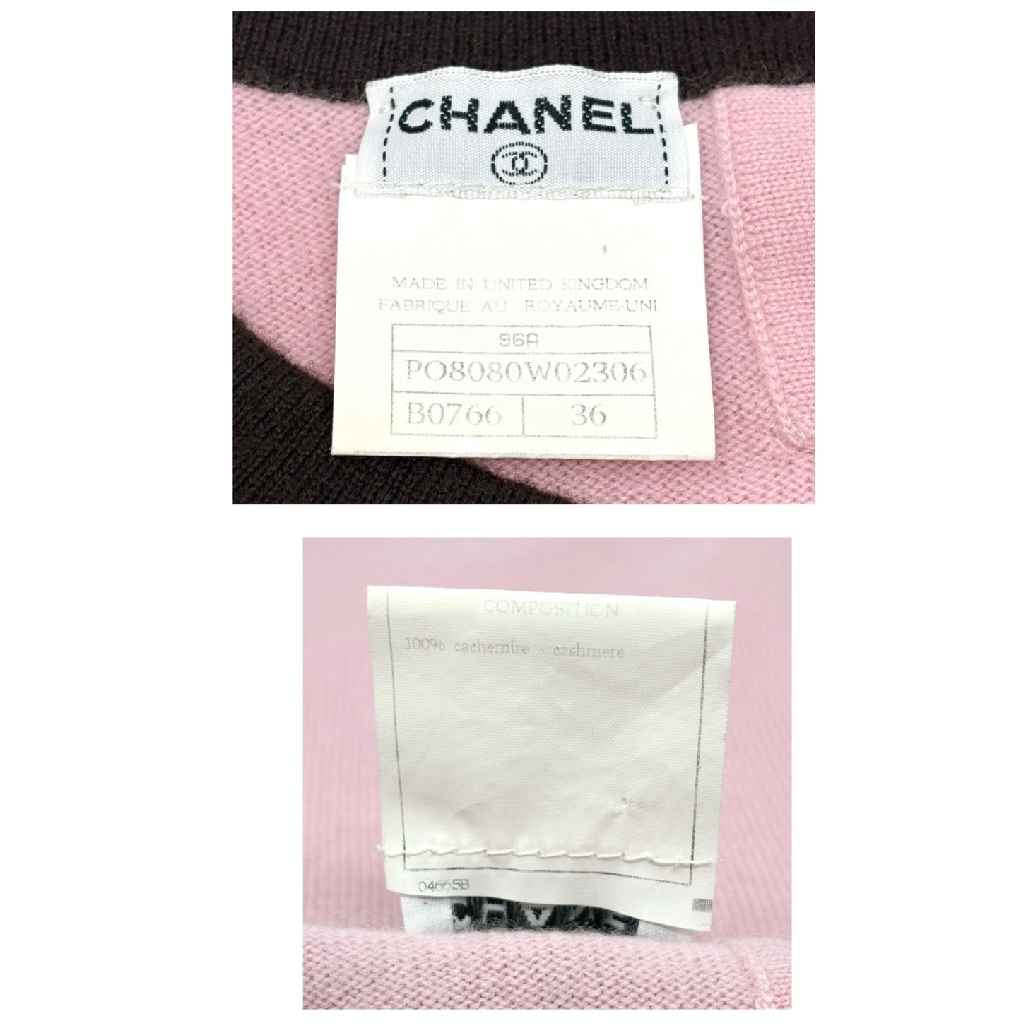 CHANEL Vintage 96A CC Logo Button Cashmere Knit Top T-shirt #36 Pink Brown