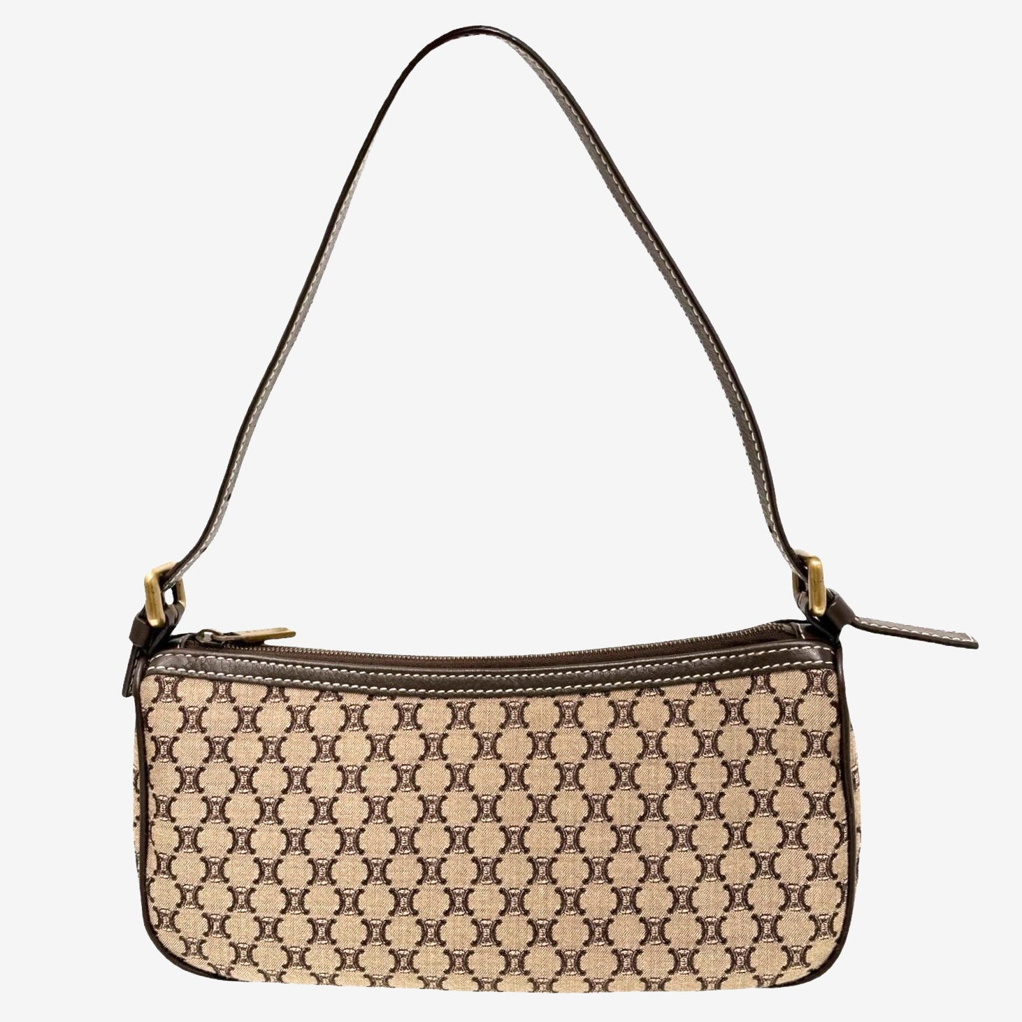 CELINE Vintage Macadam Monogram Shoulder Mini Bag Pochette Brown Canvas Leather