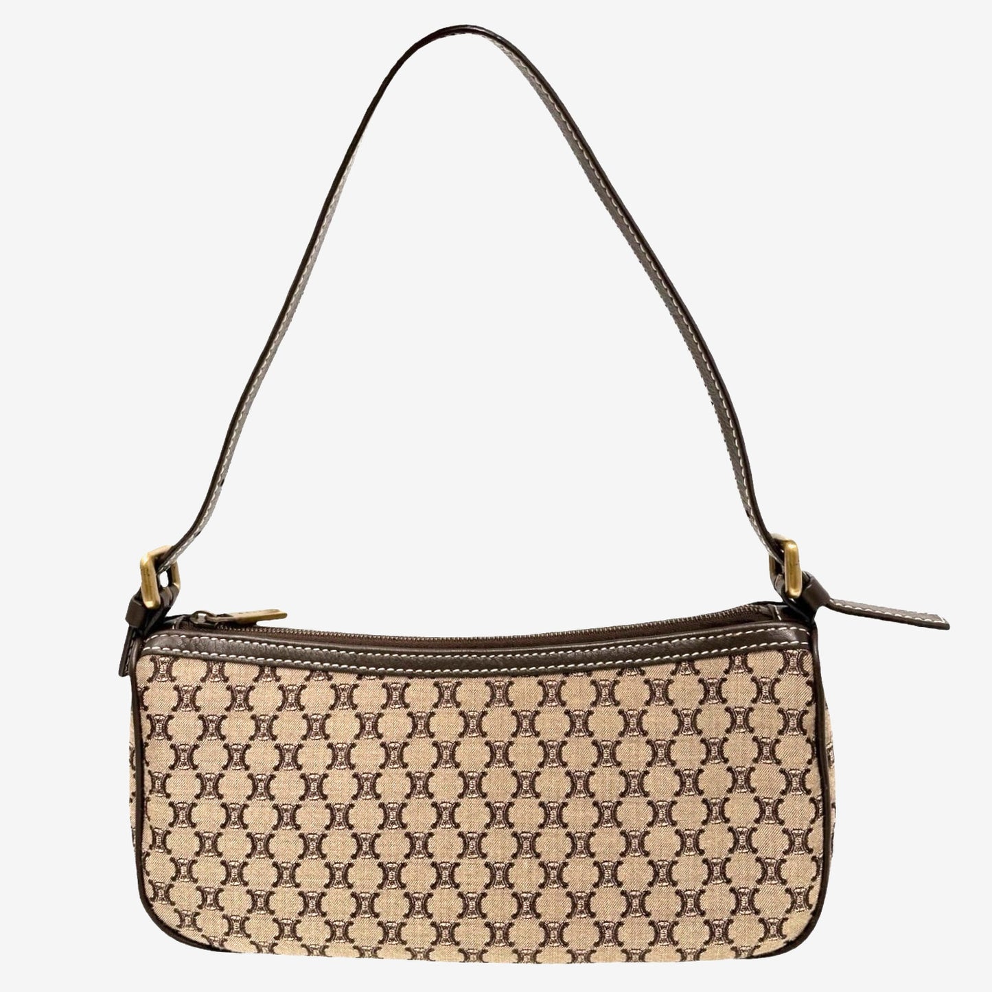 CELINE Vintage Macadam Monogram Shoulder Mini Bag Pochette Brown Canvas Leather