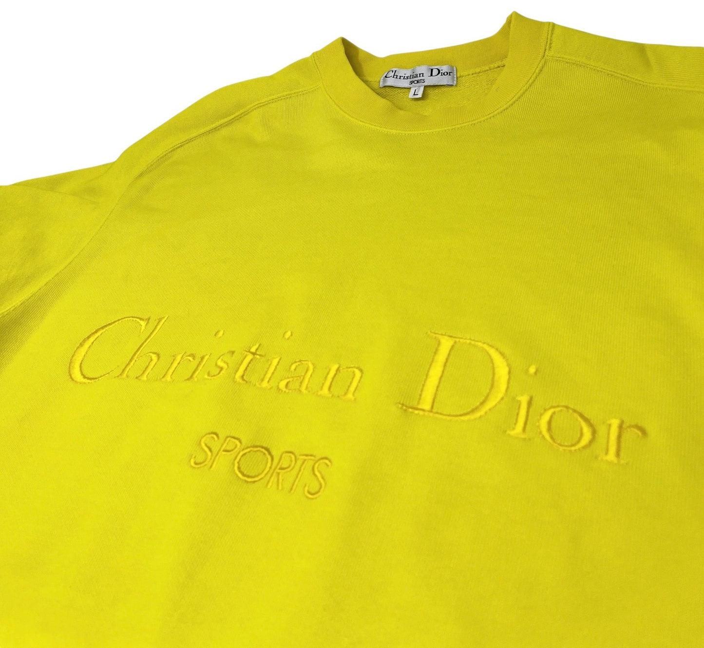 Christian Dior Sports Vintage Big Logo Sweatshirt Top #L Pullover Yellow Cotton