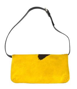 FENDI Vintage Cow Mamma Baguette Body Shoulder Bag Yellow Calf Hair Rank AB+