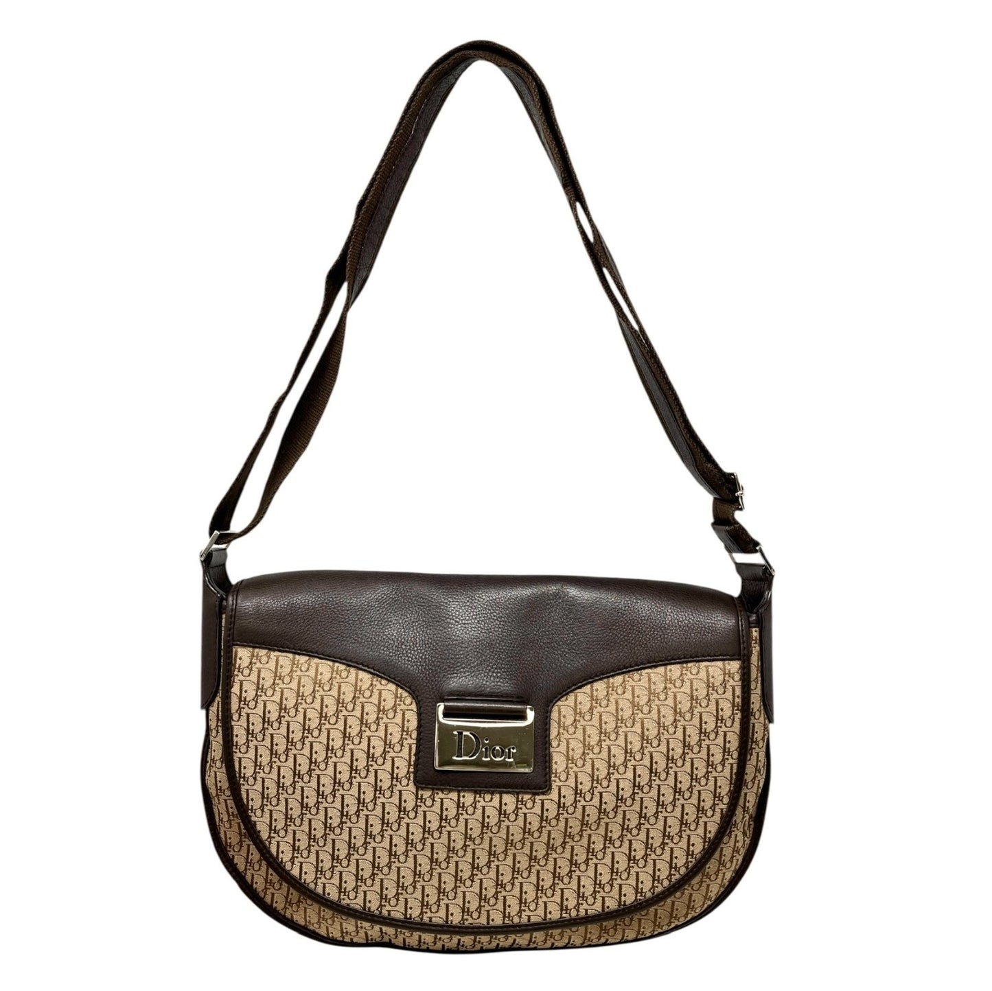 Christian Dior Vintage Trotter Monogram Crossbody Shoulder Bag Beige Canvas