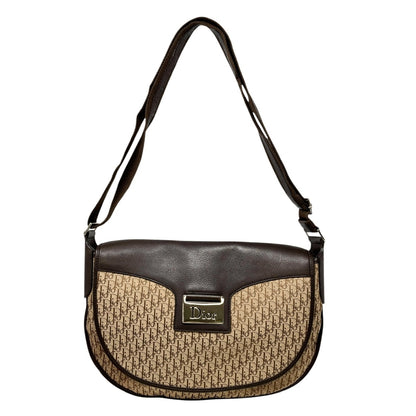 Christian Dior Vintage Trotter Monogram Crossbody Shoulder Bag Beige Canvas
