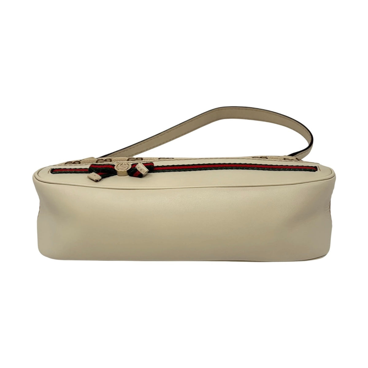 GUCCI Vintage GG Monogram Web Stripe Canvas Shoulder Bag Beige Ribbon 902487