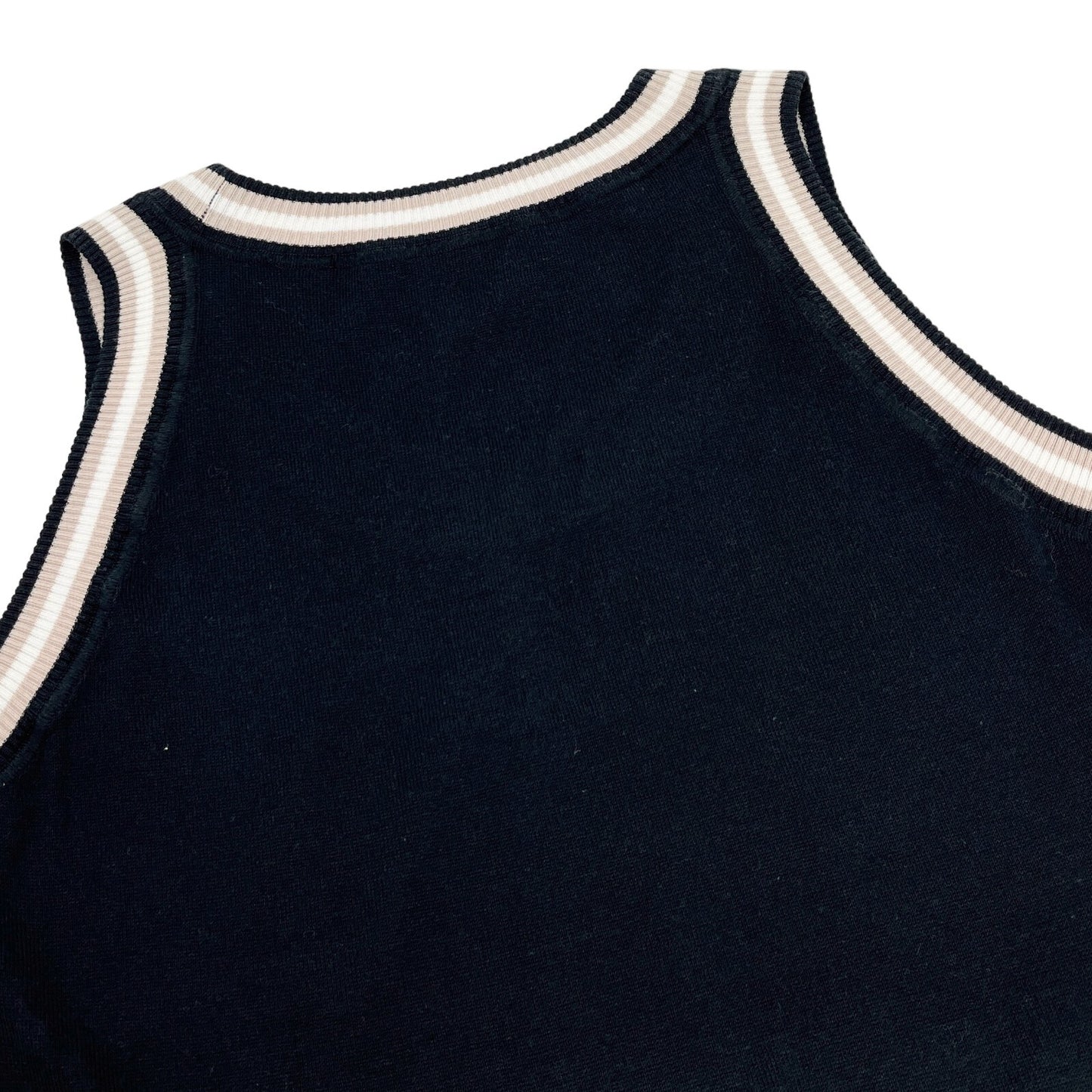 CHANEL Sport Vintage 08P CC Mark Logo Knit Tank Top #38 Black Cotton Rank AB