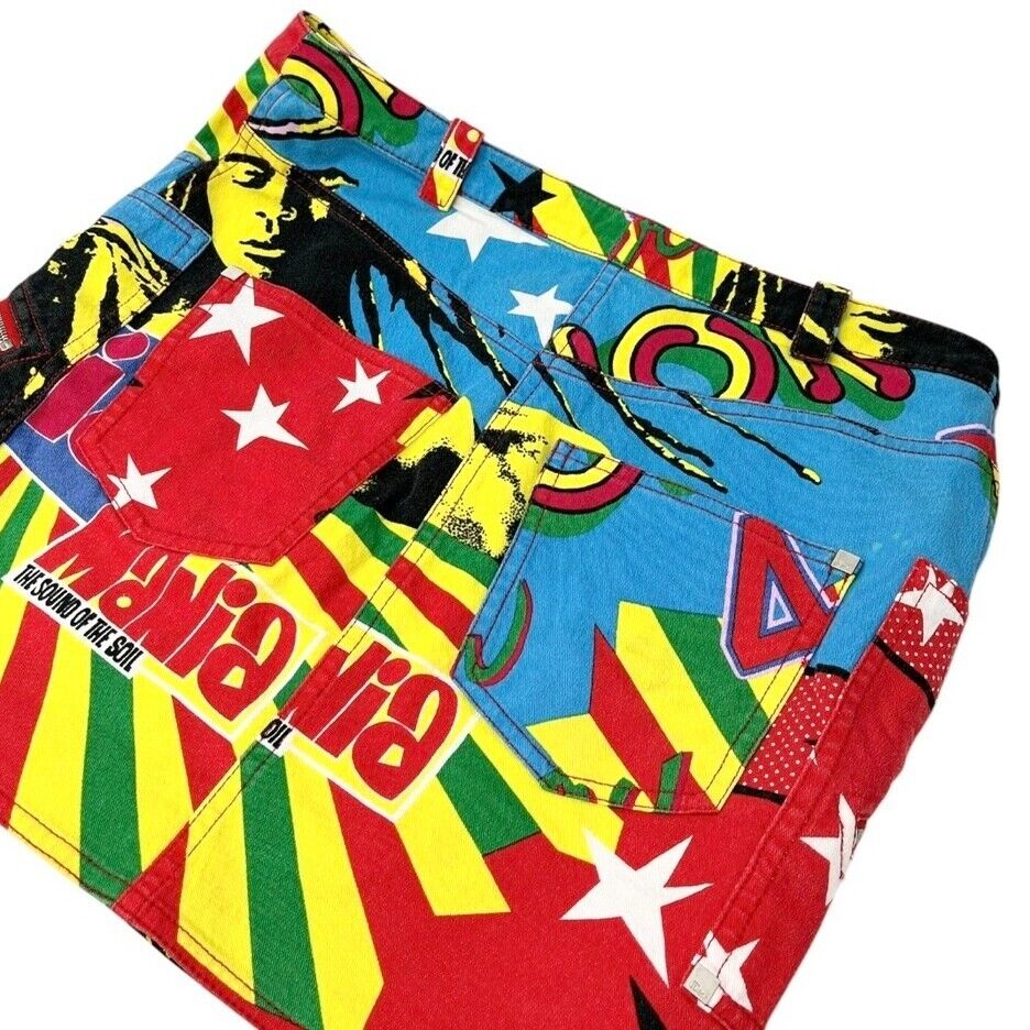 Christian Dior Vintage 2004 Rasta Mania Mini Skirt #34 Cotton Multicolor Zip