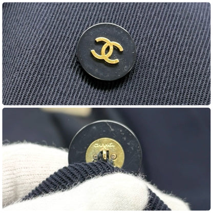 CHANEL Vintage 94A CC Logo Button Jacket #38 Blue Gold Wool Pockets 901975