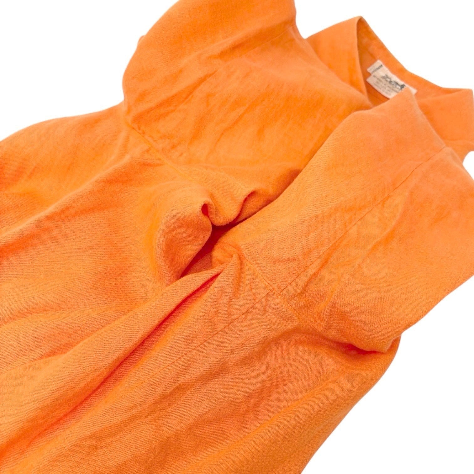 HERMES Vintage Button Up Shirt Top #36 Horse Carriage Embroidery Orange Linen