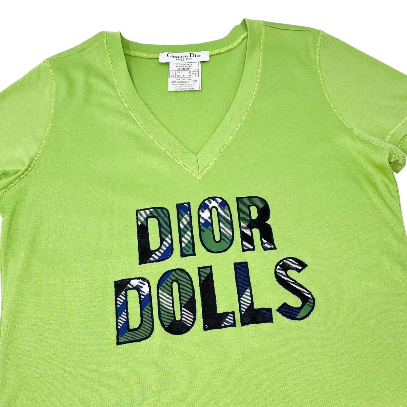 Christian Dior Vintage 2004 Dolls Logo T-shirt Top #44 Light Green Cotton
