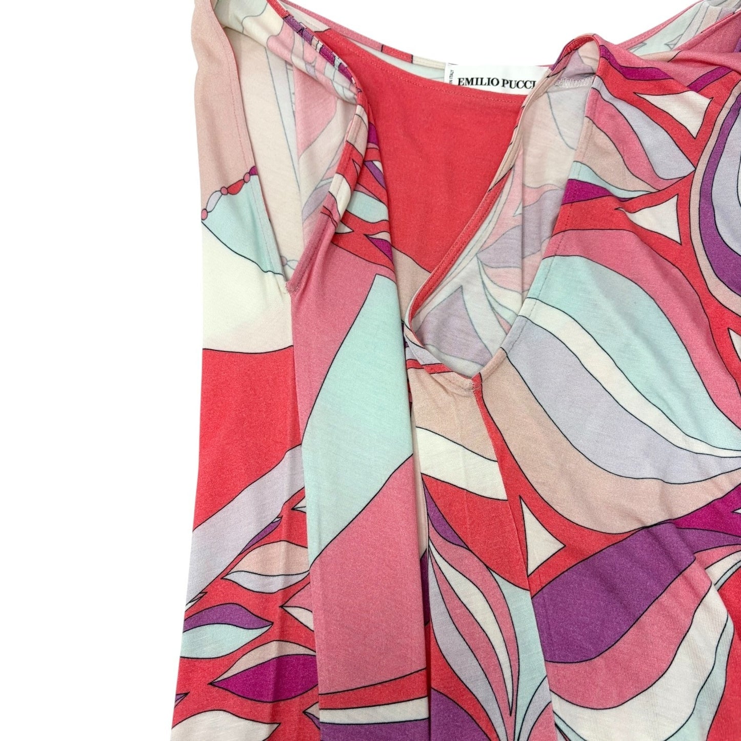 EMILIO PUCCI Vintage Multicolor Abstract Print Asymmetric Midi Dress #34 Pink
