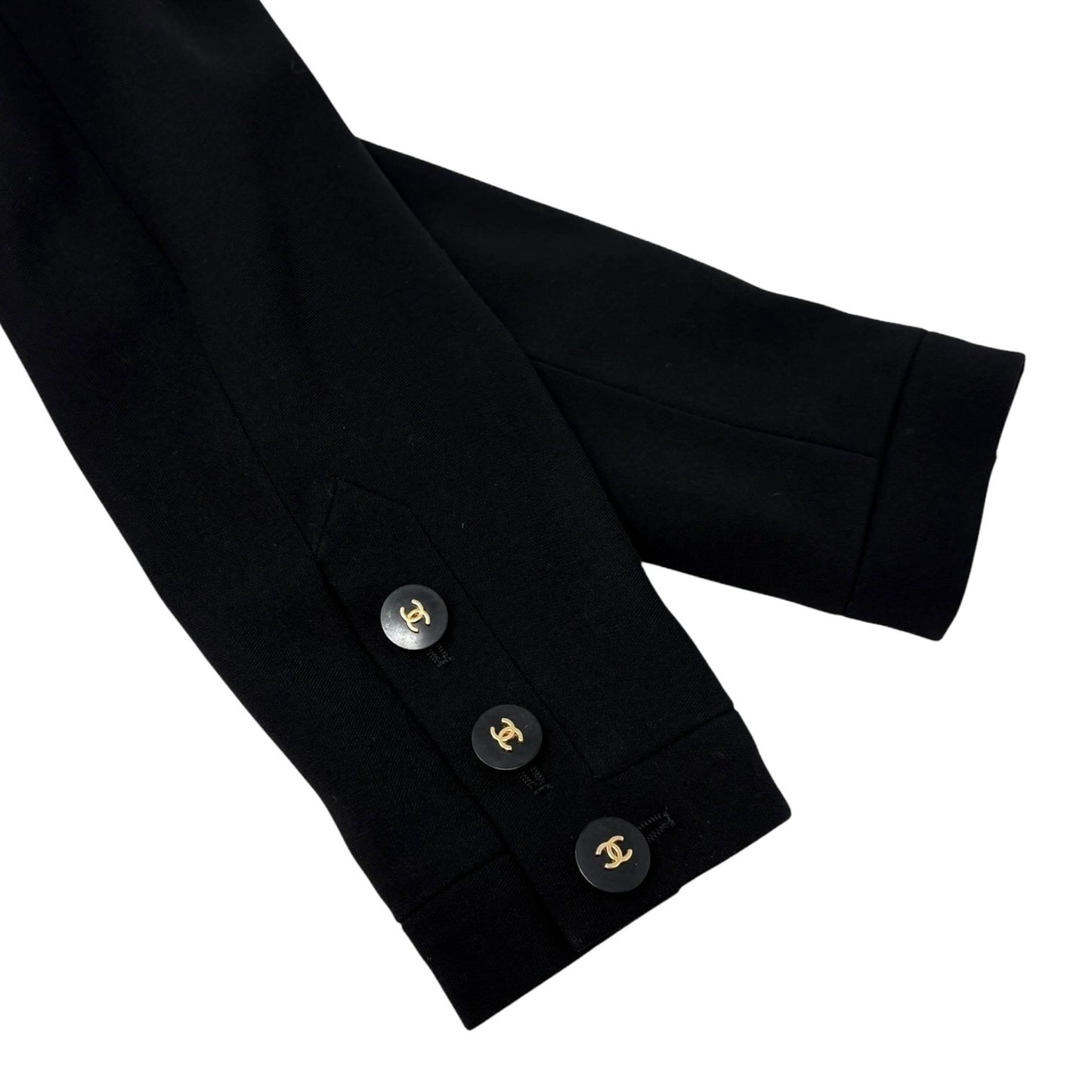 CHANEL Vintage 97C CC Logo Button Blazer Jacket #36 Black Gold Wool