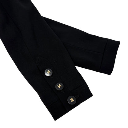 CHANEL Vintage 97C CC Logo Button Blazer Jacket #36 Black Gold Wool