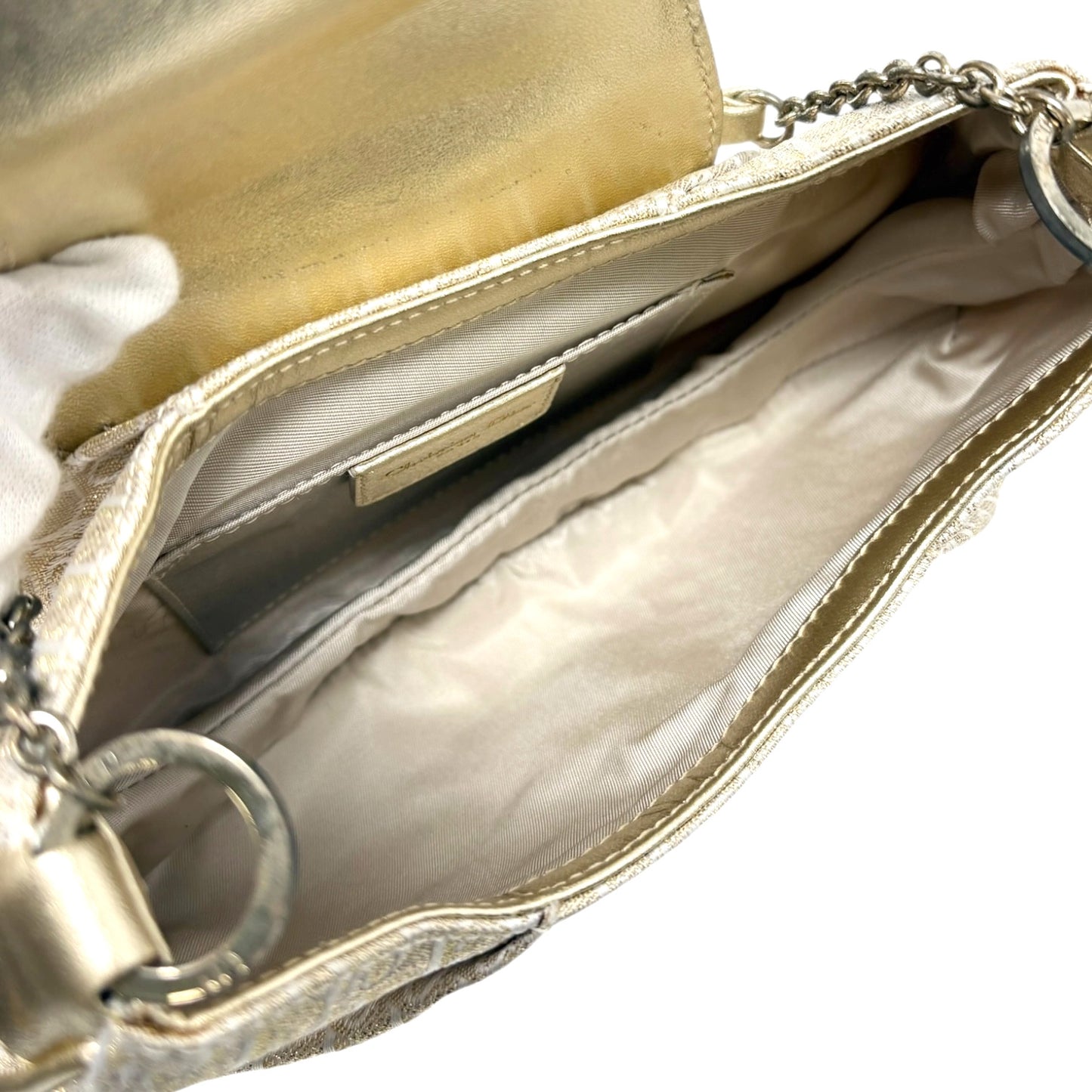 Christian Dior Vintage 2002 Trotter Monogram Chain Mini Bag Pochette White Gold