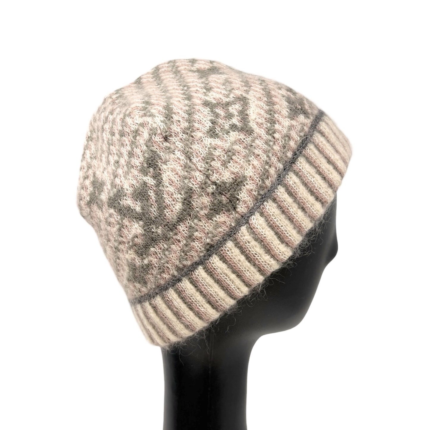 LOUIS VUITTON Vintage Knit Cap Beanie Hat Mohair Wool Gray Multicolor LV Logo