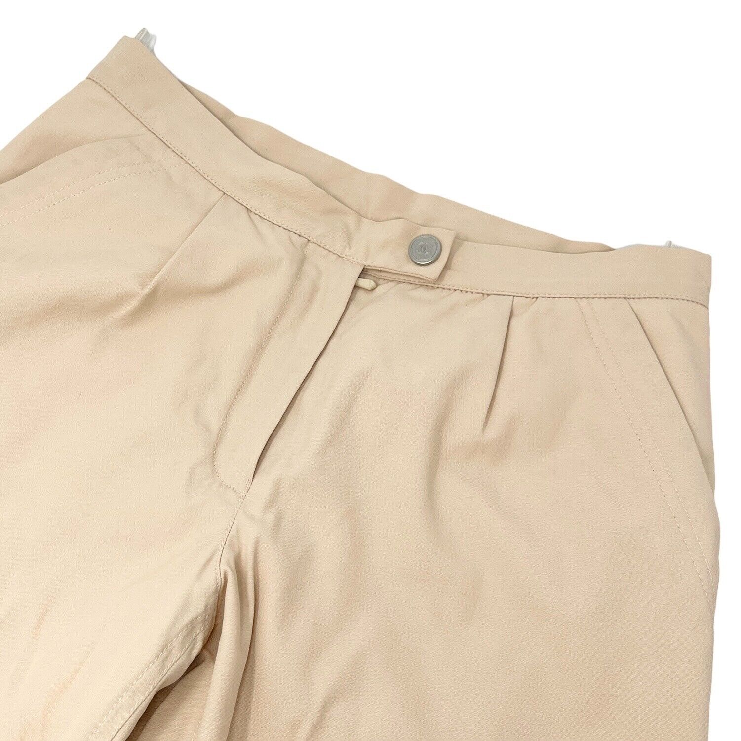 CHANEL Vintage 01A Coco Mark Logo Pants #38 Light Beige Silver Zip RankAB