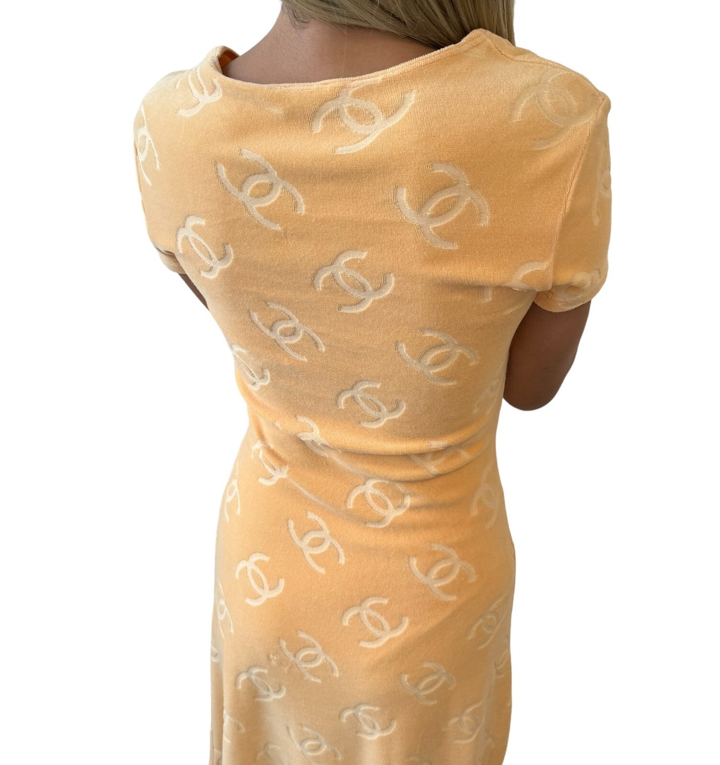 CHANEL Vintage 1996 CC Mark Logo Velour Dress #38 One-piece Orange Cotton