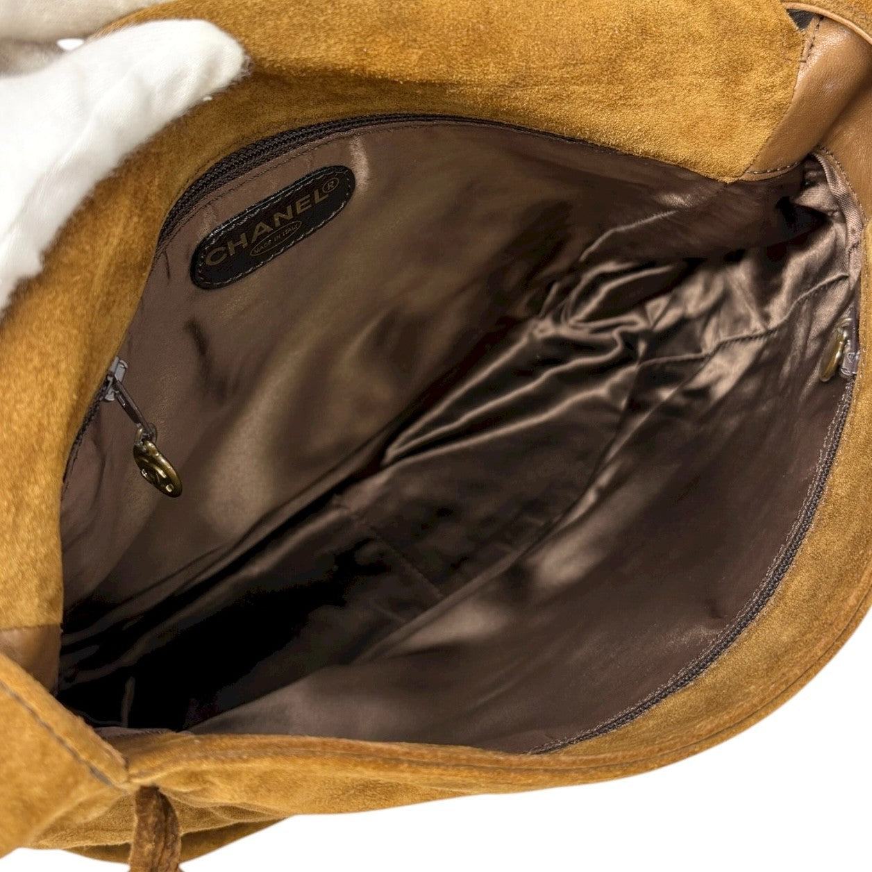 CHANEL Vintage CC Mark Logo Crossbody Shoulder Bag 2way Bag Fringe Brown Suede