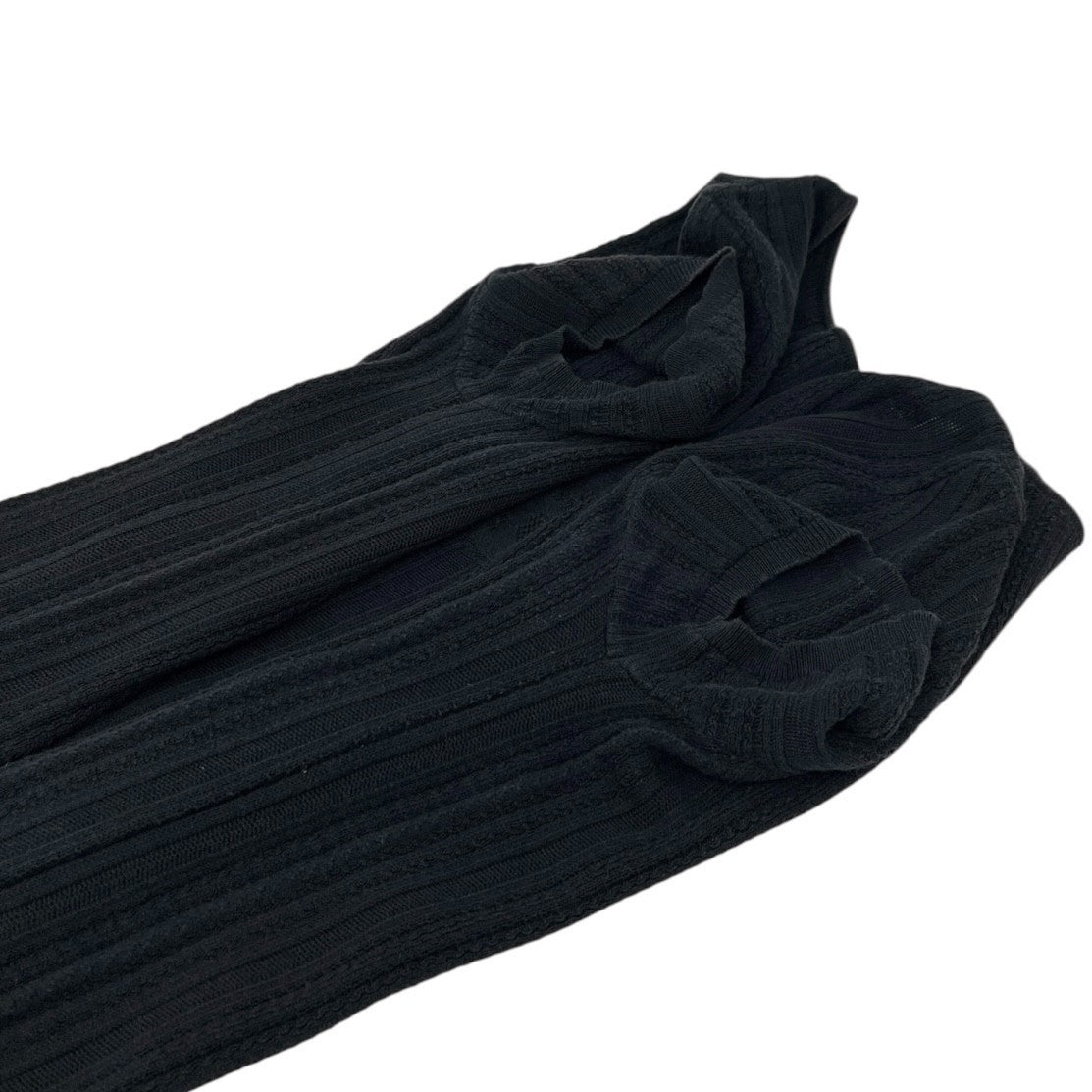 CHANEL Vintage 04P CC Logo Knit Top T-shirt #40 Black Cotton See-throgh Mesh