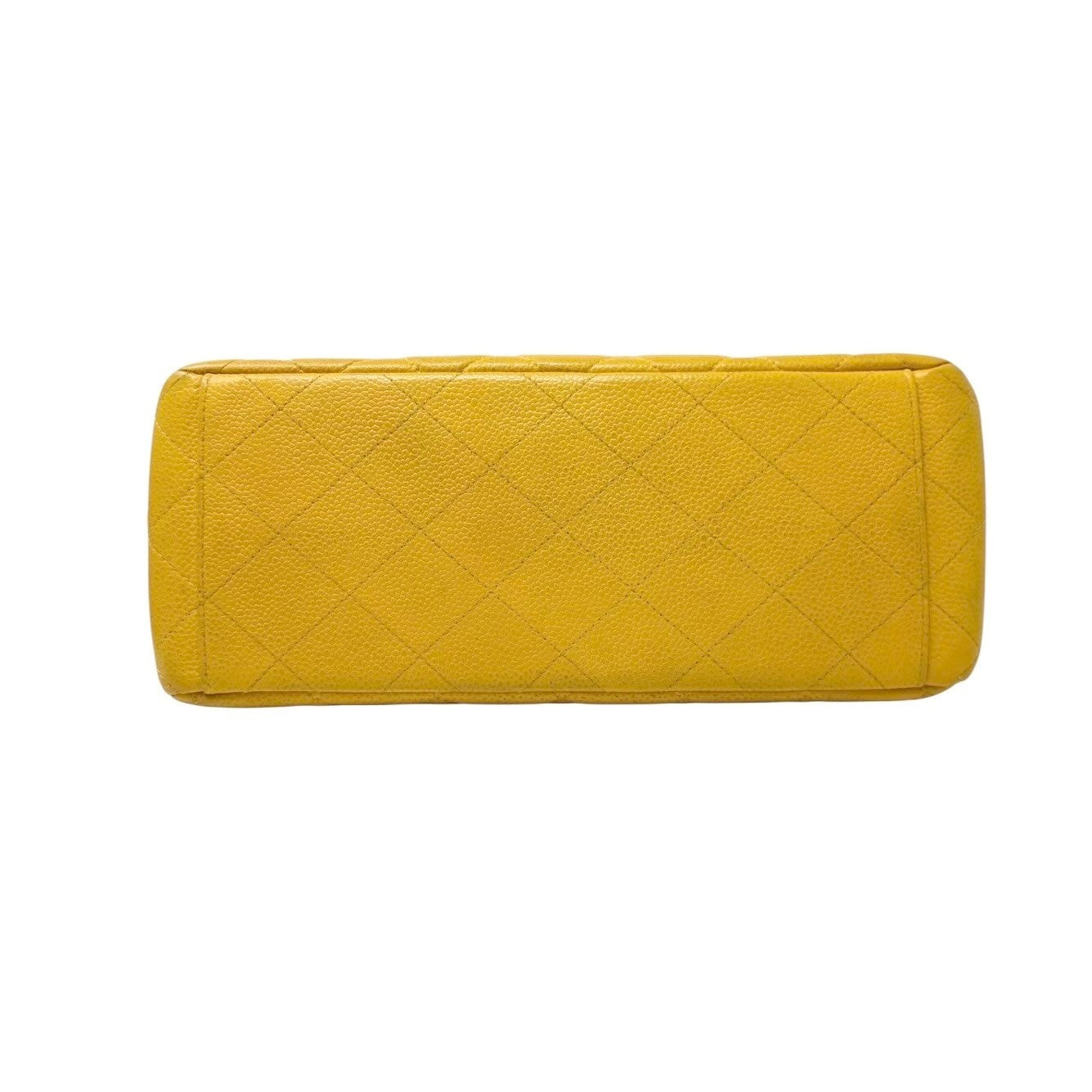 CHANEL Vintage CC Logo Turnlock Quilted Flap Shoulder Bag Yellow Gold Leather