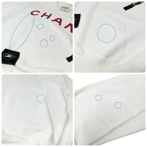 CHANEL Vintage CC Logo Long Sleeve Top Sweatshirt #M White Red Rip Cosme Cotton