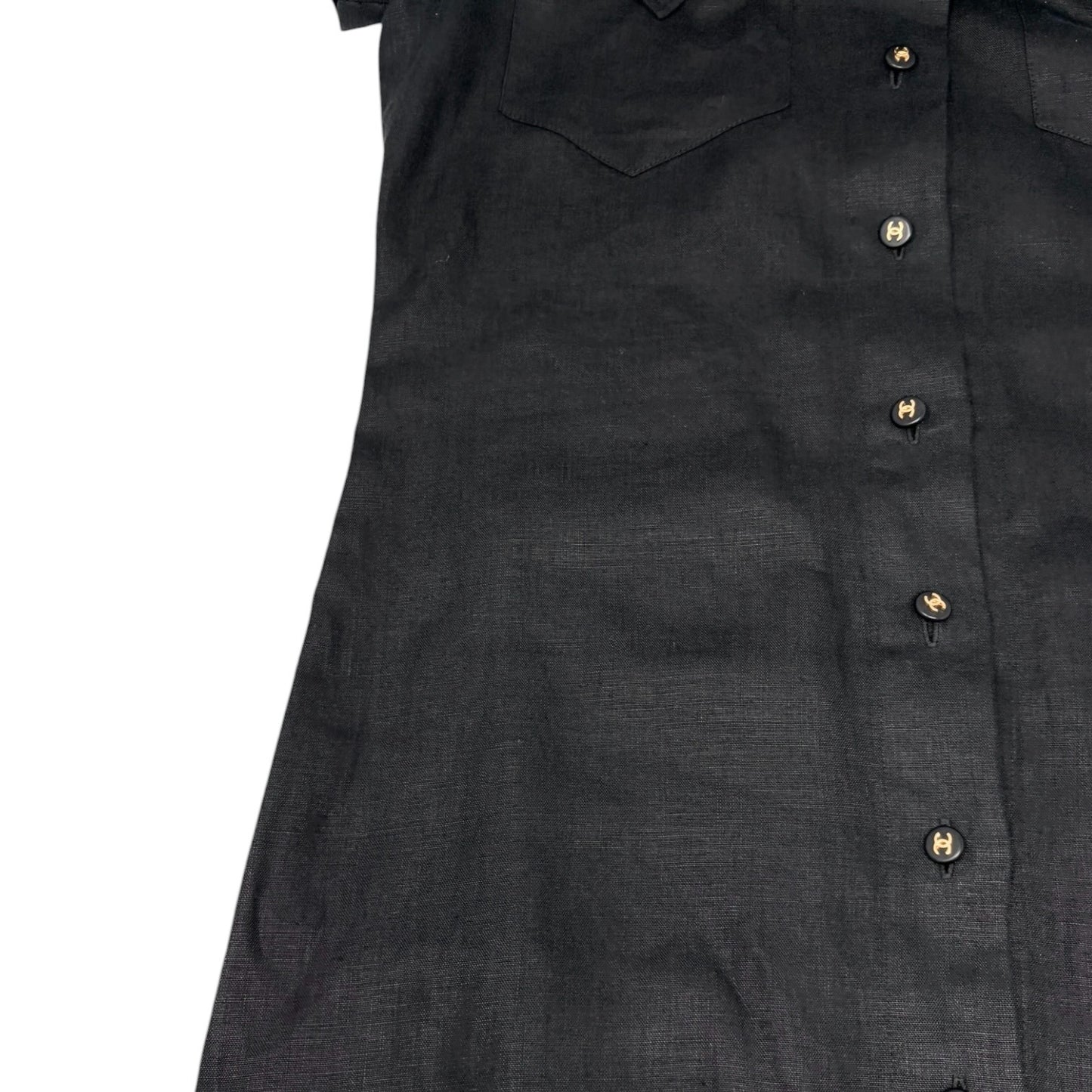 CHANEL Vintage 97P CC Logo Button Linen Shirt Dress One-piece #42 Black