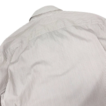 CELINE Triomphe Logo Stripe Button Up Shirt Long Sleeve #34 Brown White 901967