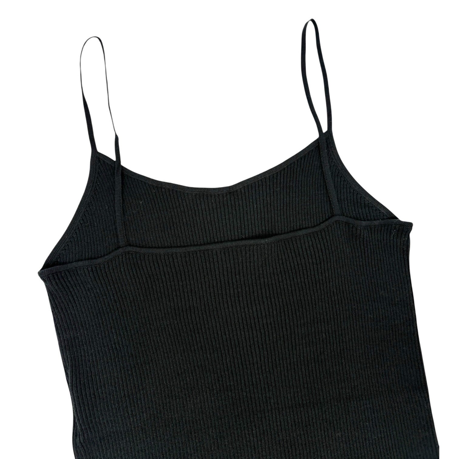 CHANEL Vintage 02C CC Logo Ribbed Camisole Top #42 Black Cotton Sleeveless