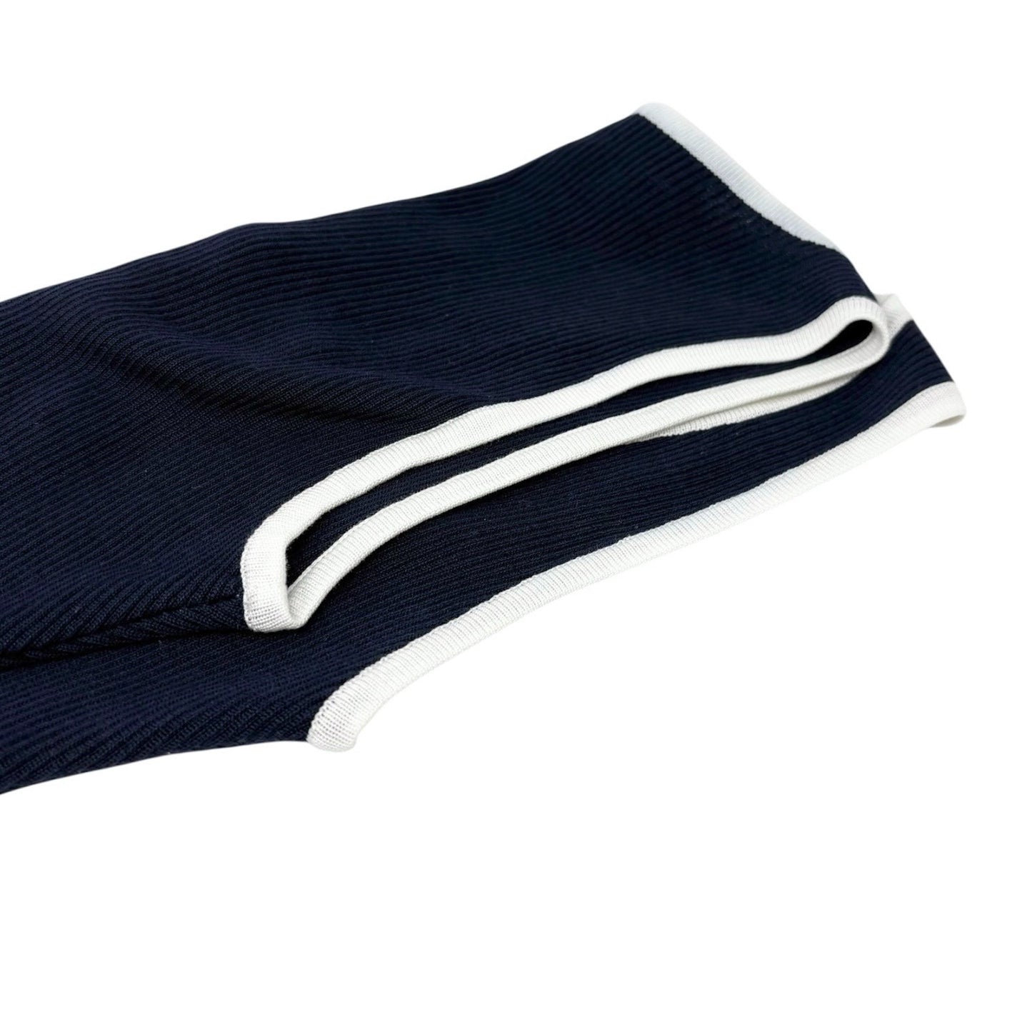 CHANEL Vintage 95P CC Button Ribbed Knit Cropped Tank Top #34 Dark Blue