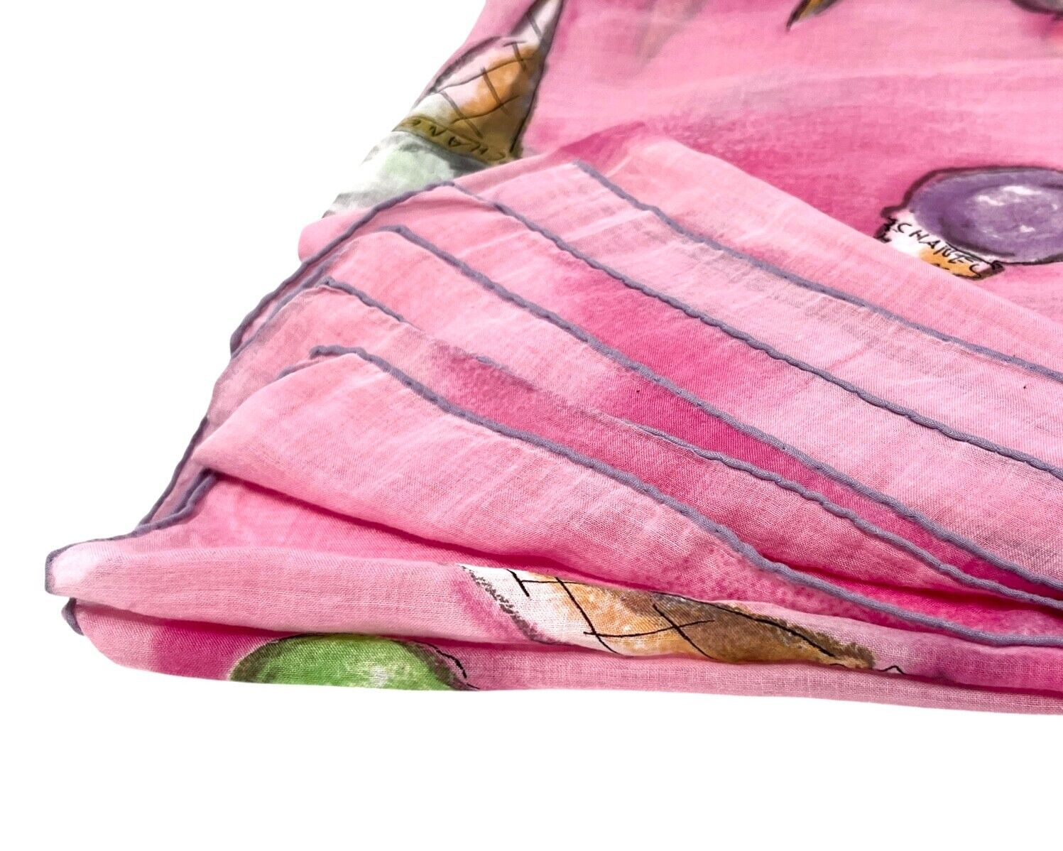 CHANEL Vintage Logo Ice Cream Print Wrap Pareo Big Scarf Dress Cotton Pink