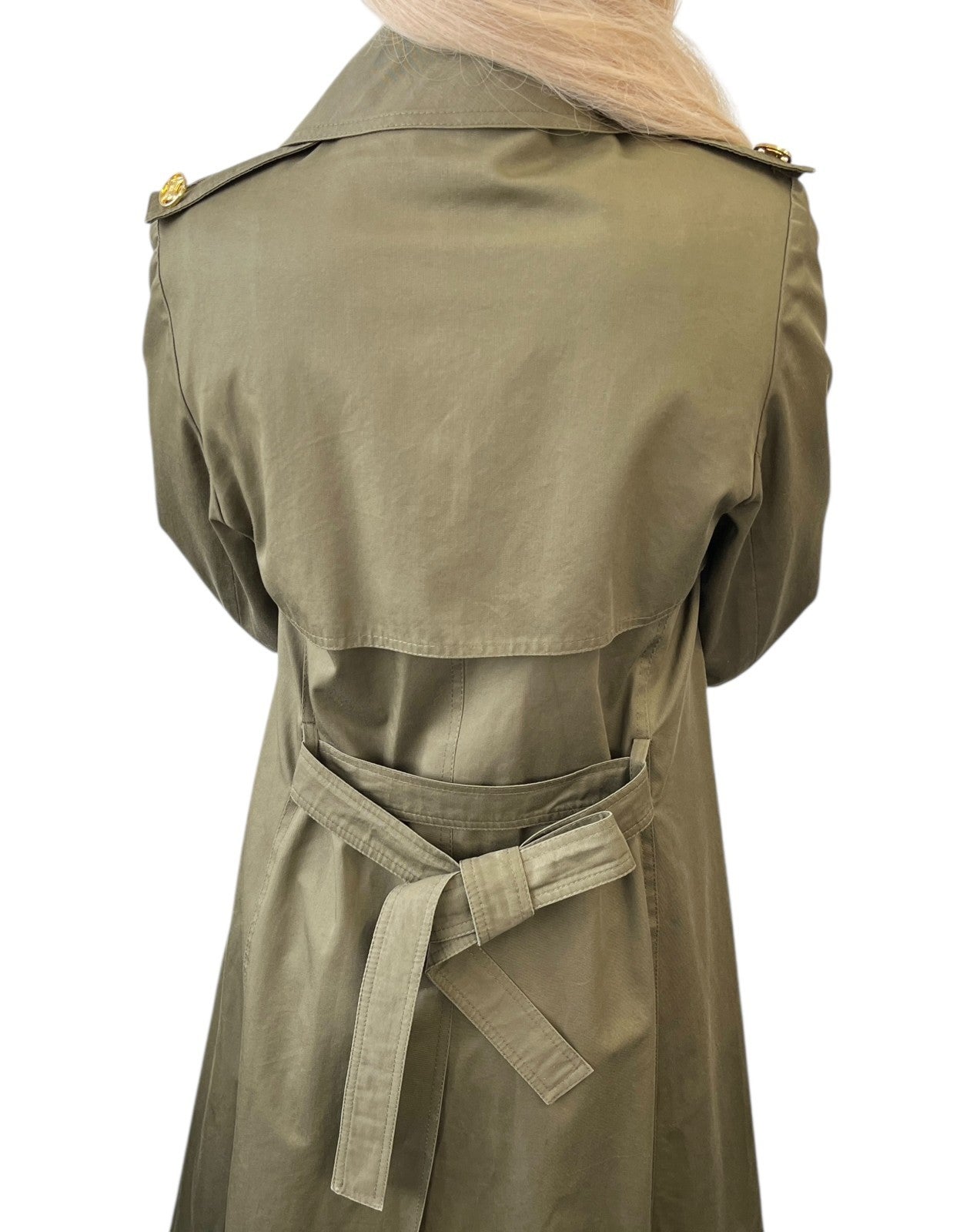 CELINE Vintage Macadam Logo Button Trench Coat Long Jacket Khaki Gold Cotton