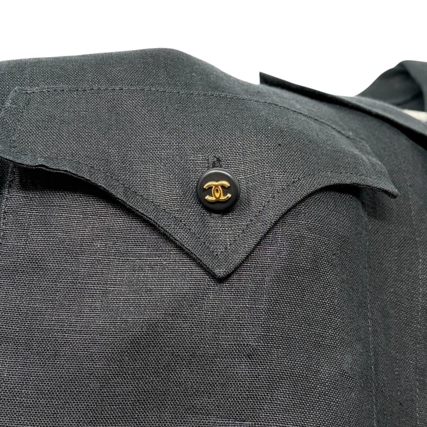 CHANEL Vintage 97P CC Logo Button Linen Shirt Dress One-piece #42 Black